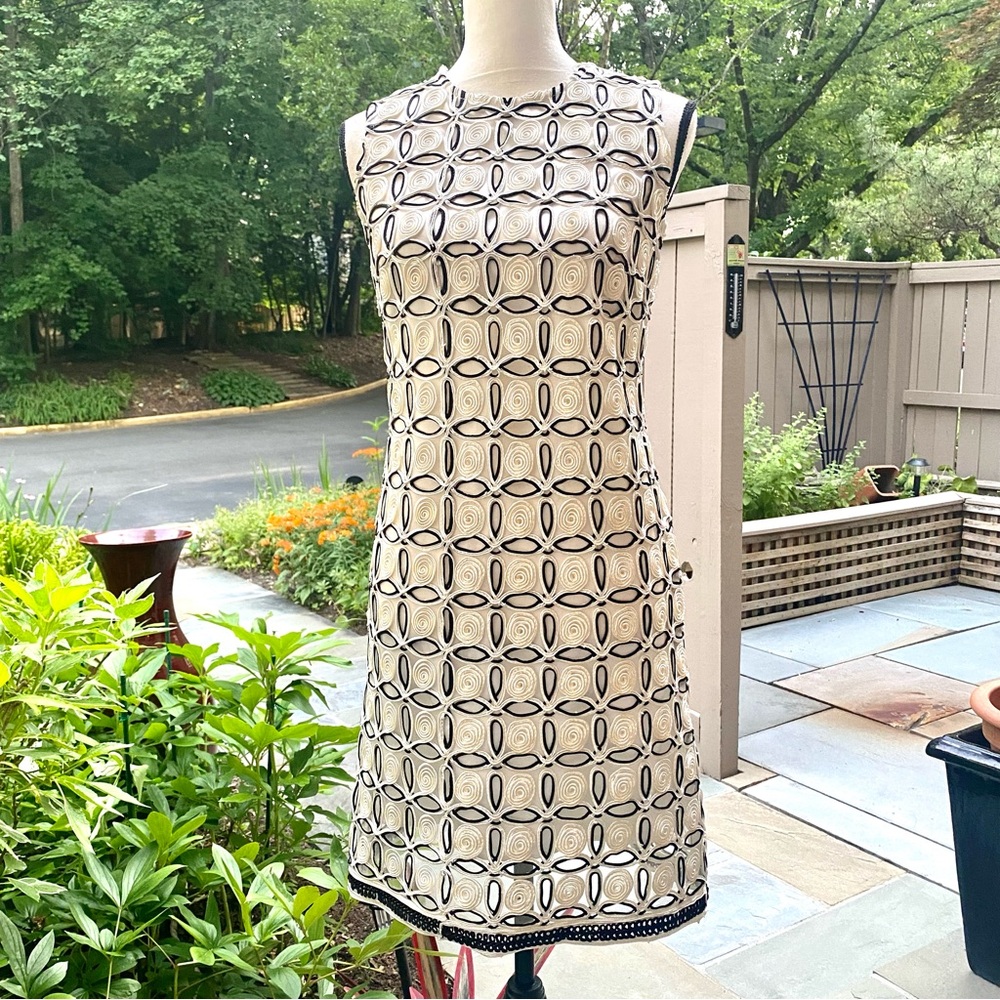 Taylor Black and Cream Crochet & Patterned Dress — Size 2
